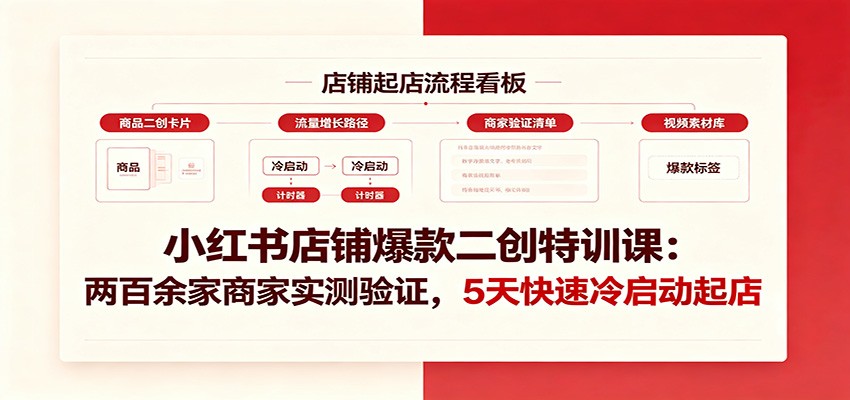 小红书店铺爆款二创特训课:两百余家商家实测验证,5天快速冷启动起店-资源宝库