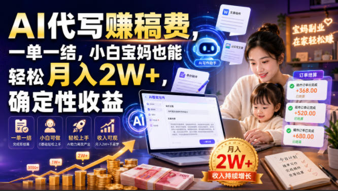 AI代写賺稿费,一单一结,小白宝妈也能轻松月入2W+,确定性收益【揭秘】-资源宝库