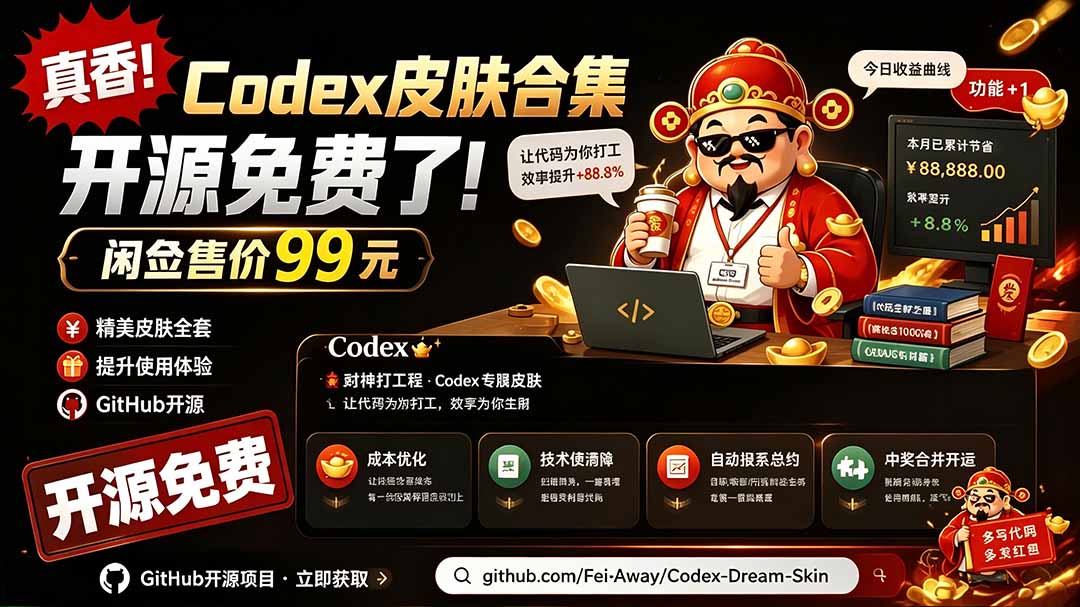 闲鱼售卖99元的Codex皮肤包,GitHub 免费开源了!让你的codex变成精美界面 Codex Dream Skin-资源宝库