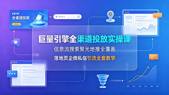 巨量引擎全渠道投放实操课，信息流搜索聚光地推全覆盖，落地页企微私信引流全套教学-资源宝库
