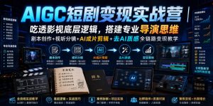 AIGC短剧变现实战营|吃透影视底层逻辑,搭建专业导演思维,剧本创作+视听分镜+AI成片剪辑+去AI质感全链路变现教学-资源宝库