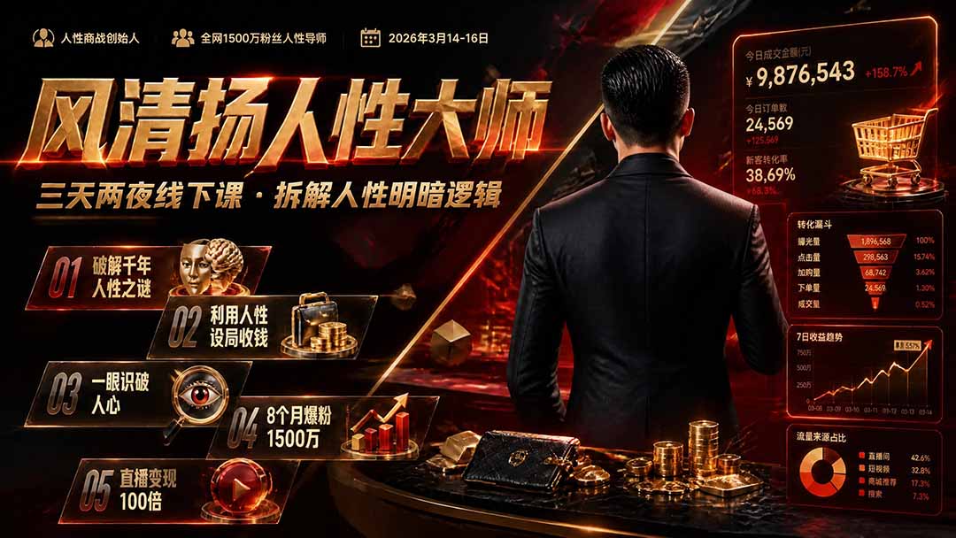 风清扬人性大师-三天两夜3月14-16线下课2026年｜拆解人性明暗逻辑，识人避坑，千万粉涨粉+直播百倍变现实战教学-资源宝库