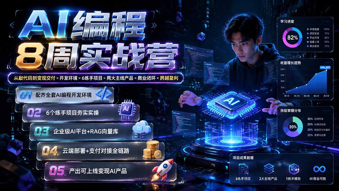 AI编程8周实战营：从敲代码到变现交付×开发环境×6练手项目×两大主线产品×商业闭环×跨越盈利-资源宝库