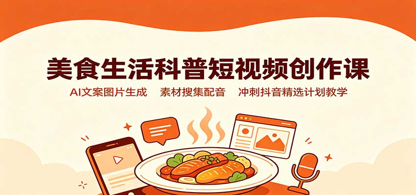 美食生活科普短视频创作课：AI文案图片生成，素材搜集配音，冲刺抖音精选计划教学-资源宝库