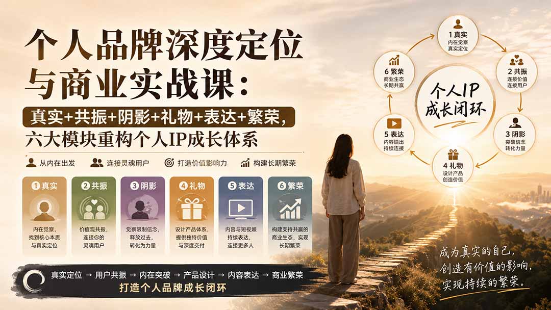 个人品牌深度定位与商业实战课：真实+共振+阴影+礼物+表达+繁荣，六大模块重构个人IP成长体系-资源宝库
