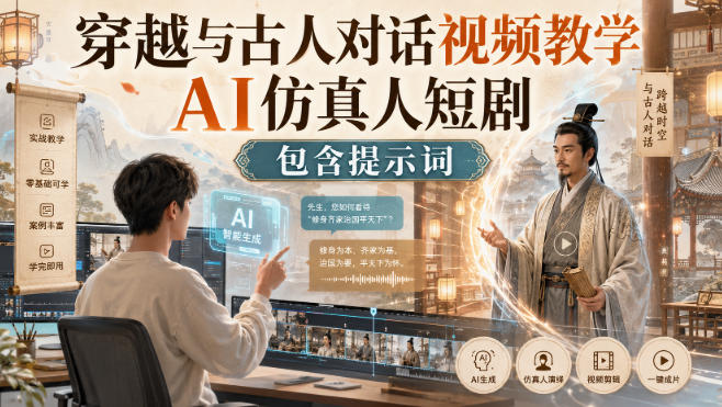 穿越与古人对话视频教学，AI仿真人短剧，包含提示词-资源宝库