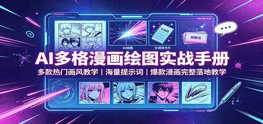 AI多格漫画绘图实战手册：多款热门画风教学，海量提示词，爆款漫画完整落地教学-资源宝库