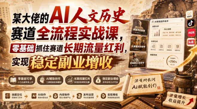 某大佬的AI人文历史赛道全流程实战课，零基础抓住赛道长期流量红利，实现稳定副业增收-资源宝库