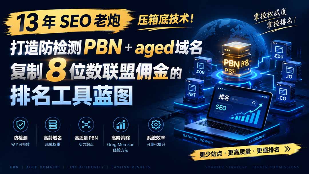 13 年 SEO 老炮压箱底技术！打造防检测 PBN+aged 域名，复制 8 位数联盟佣金的排名工具蓝图【原创双语字幕】-资源宝库