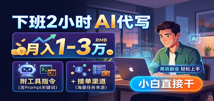 下班2小时AI代写，月入1-3万，附工具指令+接单渠道，小白直接干-资源宝库