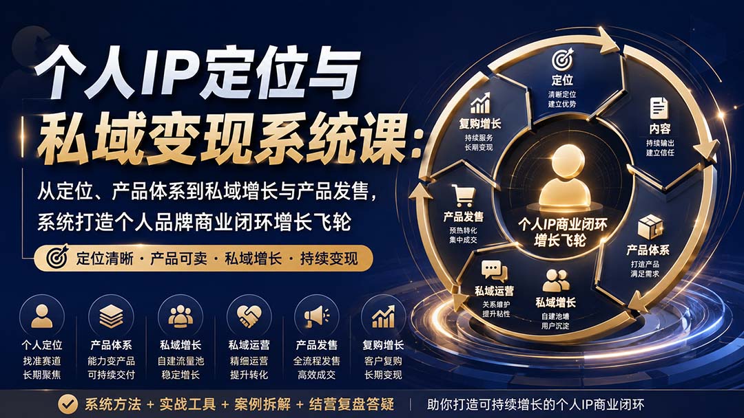 个人IP定位与私域变现系统课：从定位、产品体系到私域增长与产品发售，系统打造个人品牌商业闭环增长飞轮-资源宝库