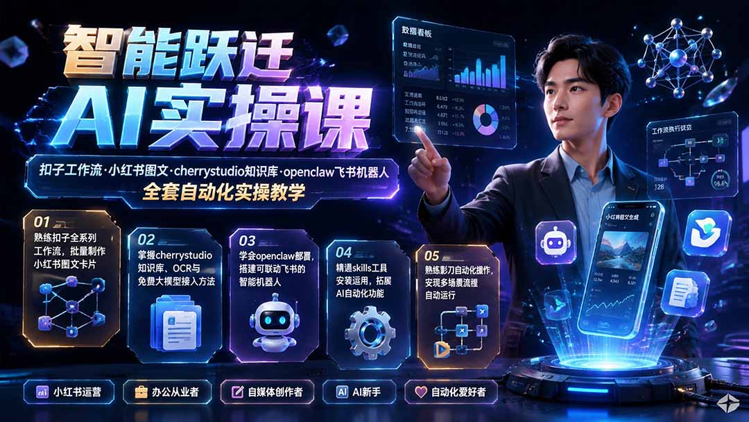 智能跃迁 AI实操课｜扣子工作流小红书图文搭建，cherrystudio知识库openclaw飞书机器人全套自动化实操教学-资源宝库