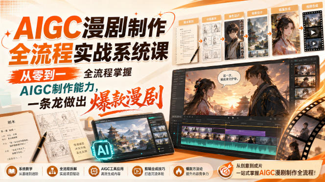 AIGC漫剧制作全流程实战系统课，从零到一全流程掌握AIGC制作能力，一条龙做出爆款漫剧-资源宝库
