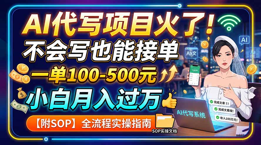 AI代写项目火了！不会写也能接单，一单100-500元，小白月入过万【附SOP】-资源宝库
