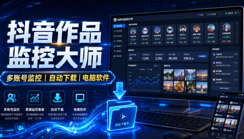 抖音作品监控大师，多账号监控丨自动下载丨电脑软件-资源宝库