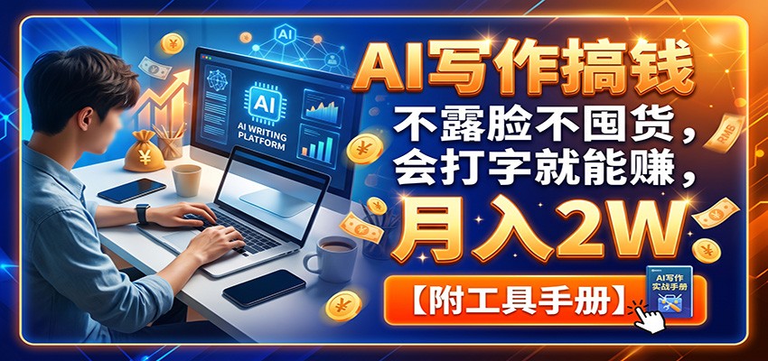 AI写作搞钱：不露脸不囤货，会打字就能赚，月入2W【附工具手册】-资源宝库