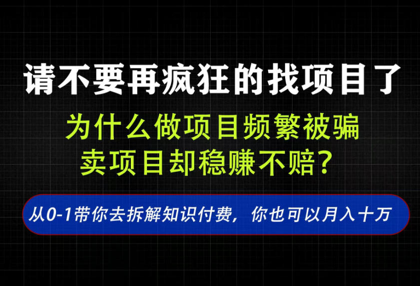 找项目？别傻了！卖项目才是真的一本万利！看完你全都懂了【揭秘】-资源宝库