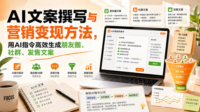 AI文案撰写与营销变现方法，用AI指令高效生成朋友圈、社群、发售文案-资源宝库
