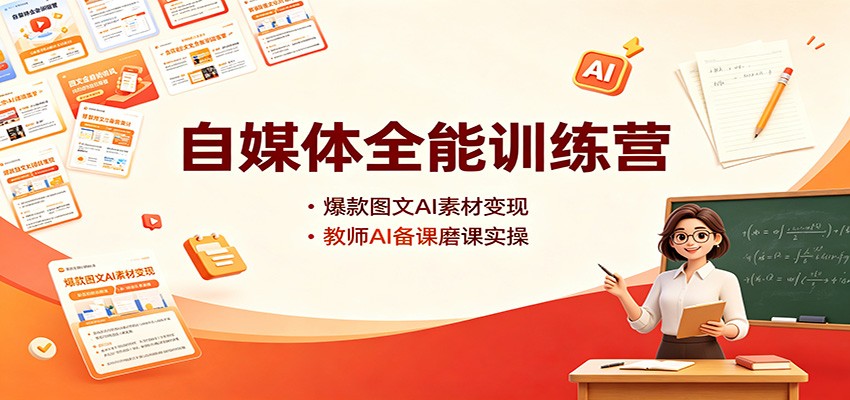 自媒体全能训练营：爆款图文AI素材变现，教师AI备课磨课实操-资源宝库