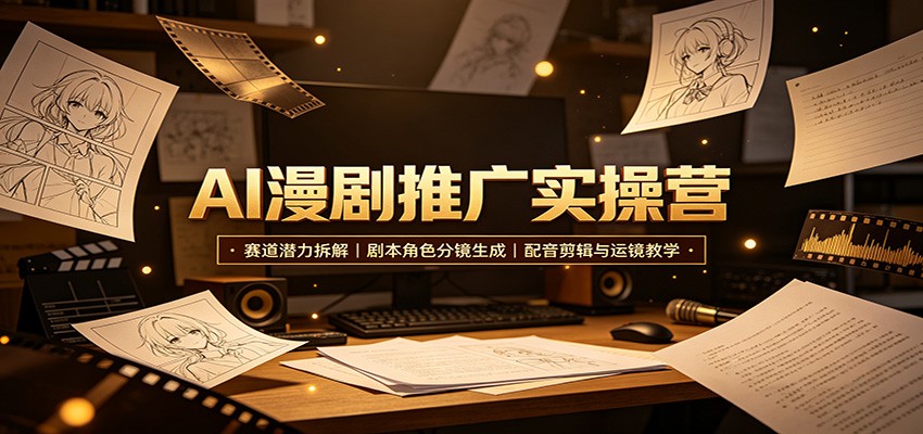 AI漫剧推广实操营：赛道潜力拆解，剧本角色分镜生成，配音剪辑与运镜教学-资源宝库