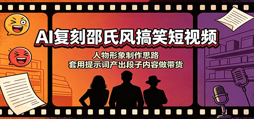 AI复刻邵氏风搞笑短视频：人物形象制作思路，套用提示词产出段子内容做带货-资源宝库