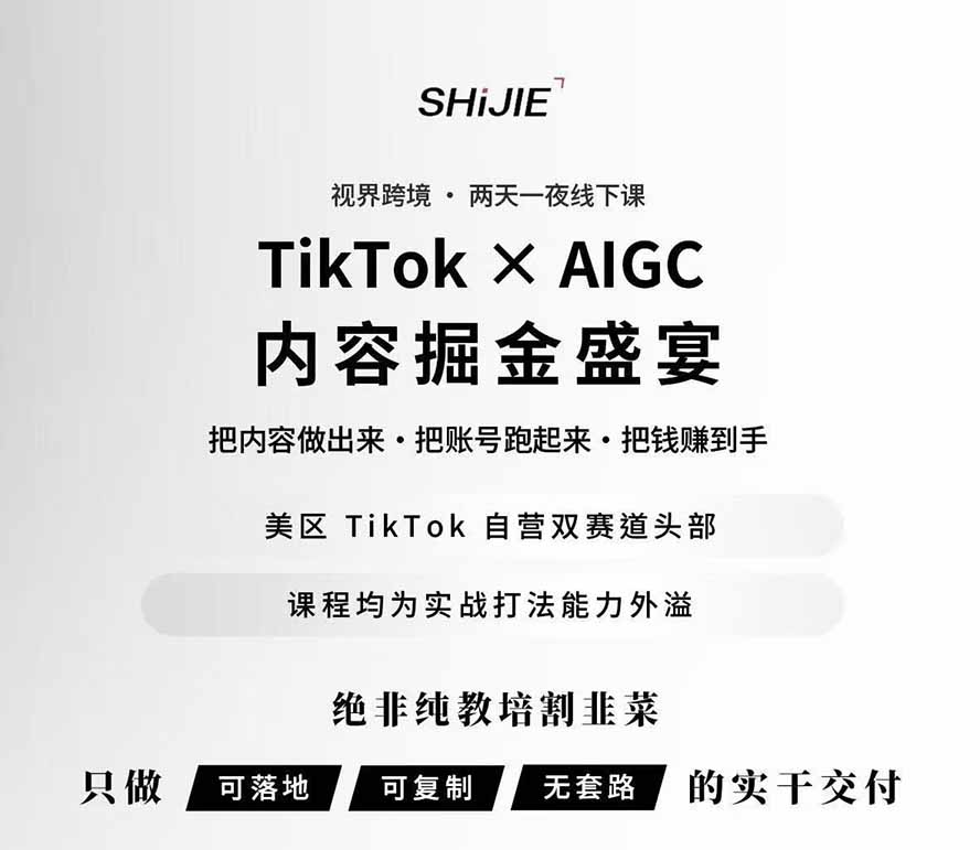 图片[1]-AIGC×TikTok美区短视频带货线下课；两天一夜完整回放，12小时高清视频收录头部操盘手全流程教学-资源宝库