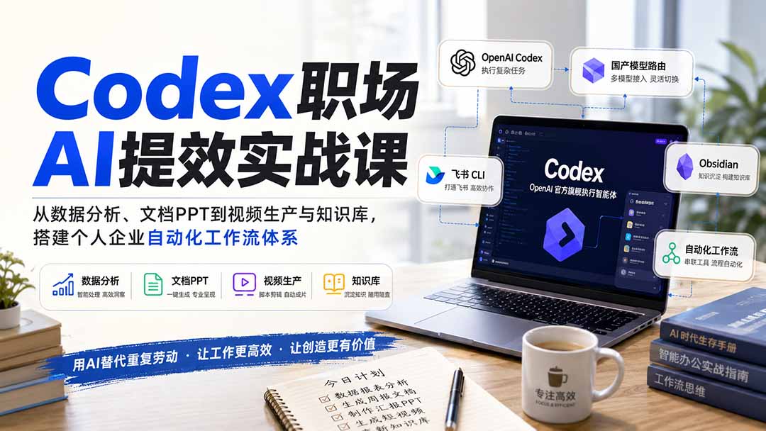 Codex职场AI提效实战课：从数据分析、文档PPT到视频生产与知识库，搭建个人企业自动化工作流体系-资源宝库