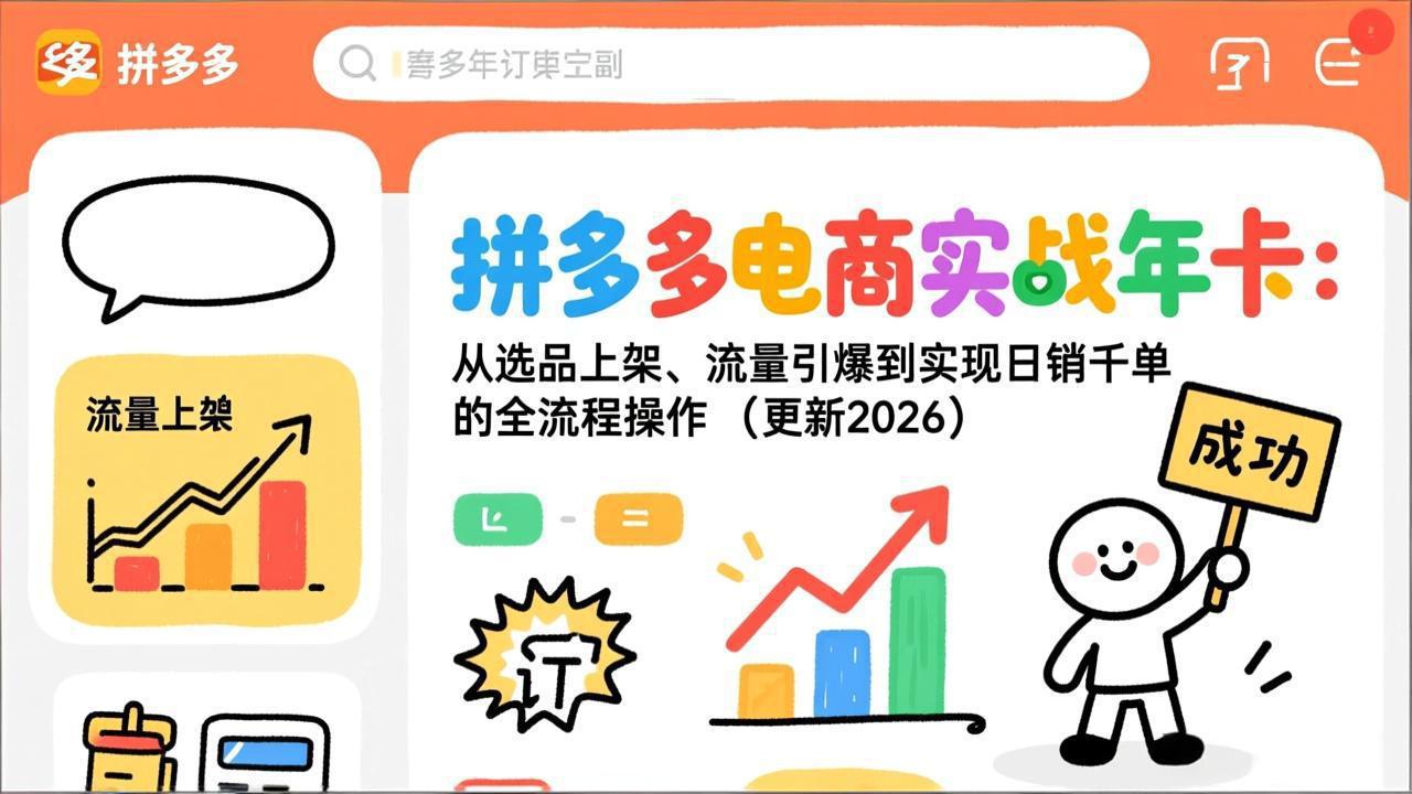 拼多多电商实战年卡：从选品上架、流量引爆到实现日销千单的全流程操作(更新2026年8月-资源宝库