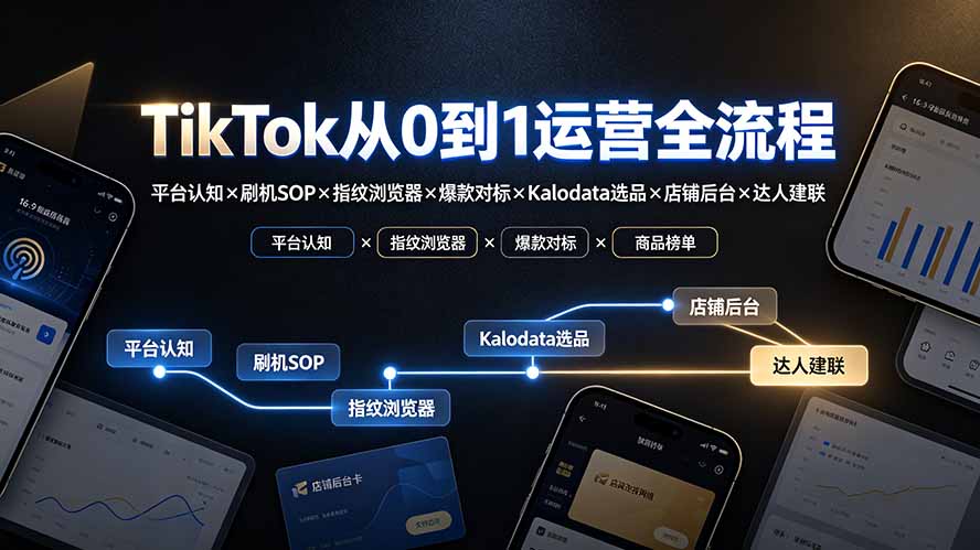 TikTok从0到1运营全流程-更新：平台认知×刷机SOP×指纹浏览器×爆款对标×Kalodata选品×店铺后台×达人建联-资源宝库