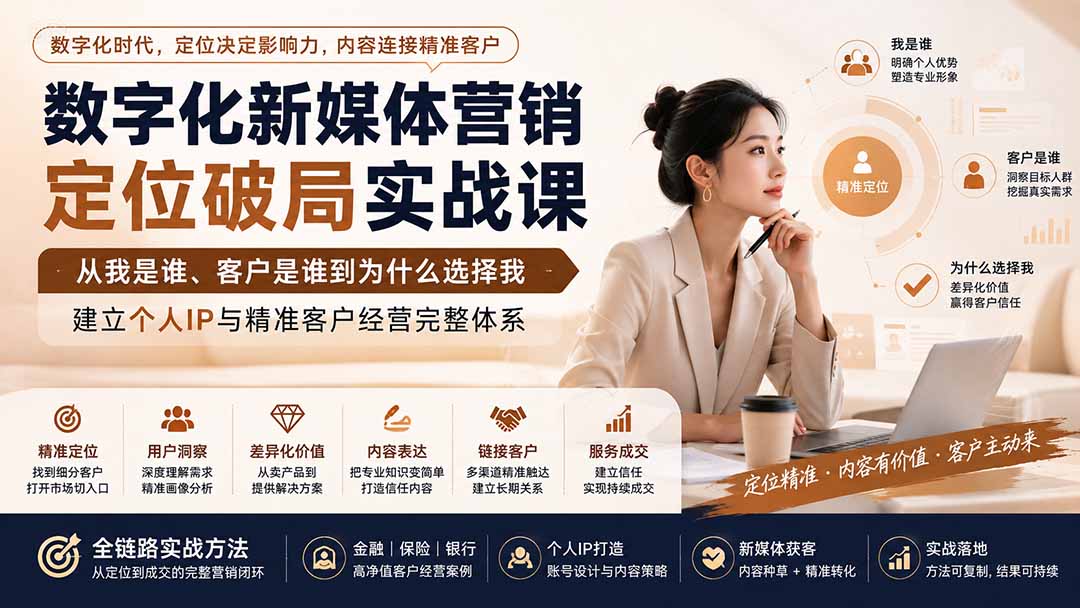 数字化新媒体营销定位破局实战课：从我是谁、客户是谁到为什么选择我，建立个人IP与精准客户经营完整体系-资源宝库