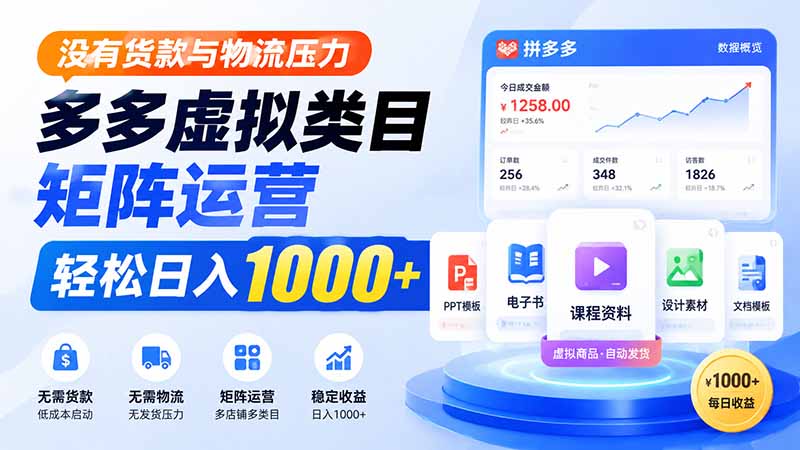 没有货款与物流压力，多多虚拟类目矩阵运营，轻松日入 1000+-资源宝库