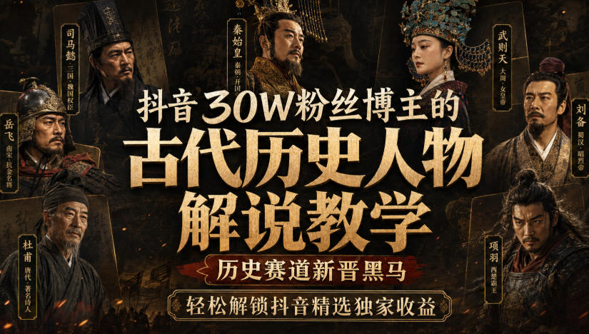 抖音30W粉丝博主的古代历史人物解说教学，历史赛道新晋黑马，轻松解锁抖音精选独家收益-资源宝库