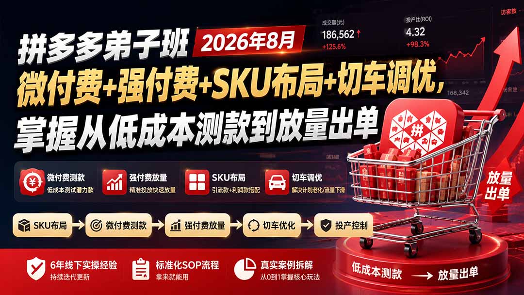 拼多多弟子班2026年8月：微付费+强付费+SKU布局+切车调优，掌握从低成本测款到放量出单-资源宝库