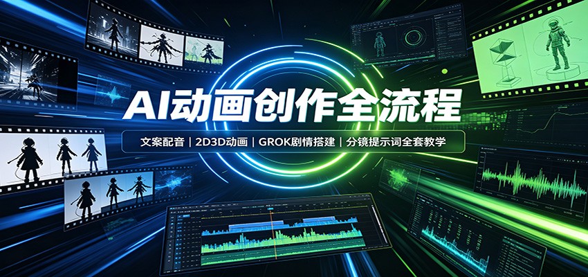 AI动画创作全流程：文案配音，2D3D动画，GROK剧情搭建，分镜提示词全套教学-资源宝库