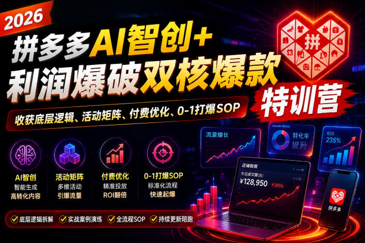 2026拼多多AI智创+利润爆破双核爆款特训营，收获底层逻辑、活动矩阵、付费优化、0-1打爆SOP(更新0810)-资源宝库