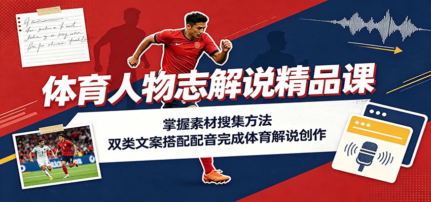 体育人物志解说精品课：掌握素材搜集方法，双类文案搭配配音完成体育解说创作-资源宝库