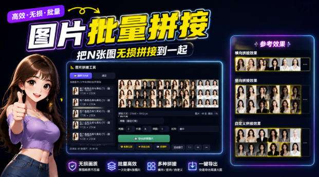 图片批量拼接，把N张图无损拼接到一起，支持横向、竖向、自定义等功能-资源宝库