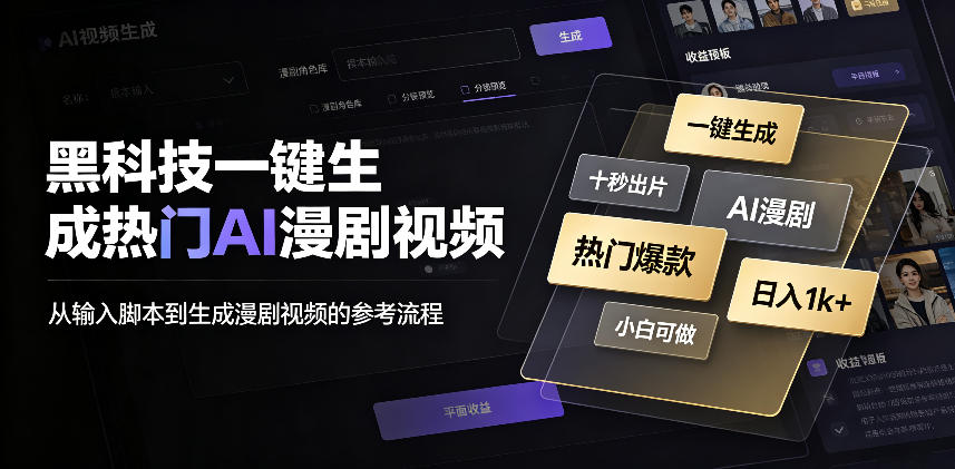黑科技一键生成热门AI漫剧视频，十秒钟即可搞定，小白也能日入1k+【揭秘】-资源宝库