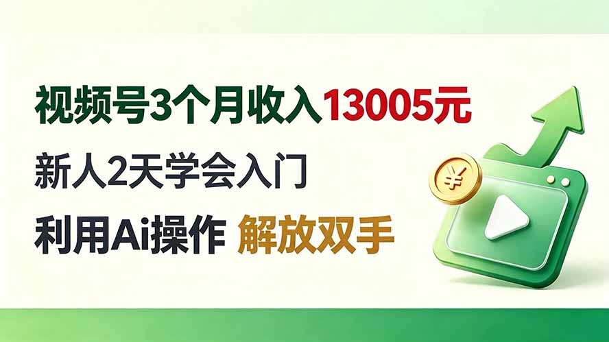 视频号3个月收入13005元， 新人2天学会入门， 利用Ai操作 解放双手！-资源宝库