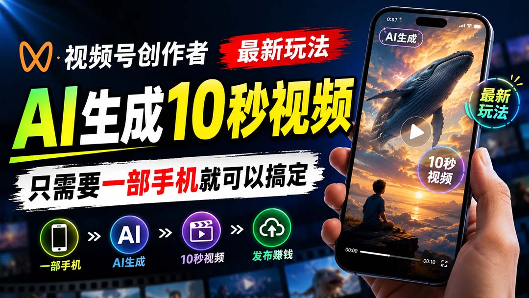 视频号创作者最新玩法，AI生成10秒视频，只需要一部手机就可以搞定-资源宝库