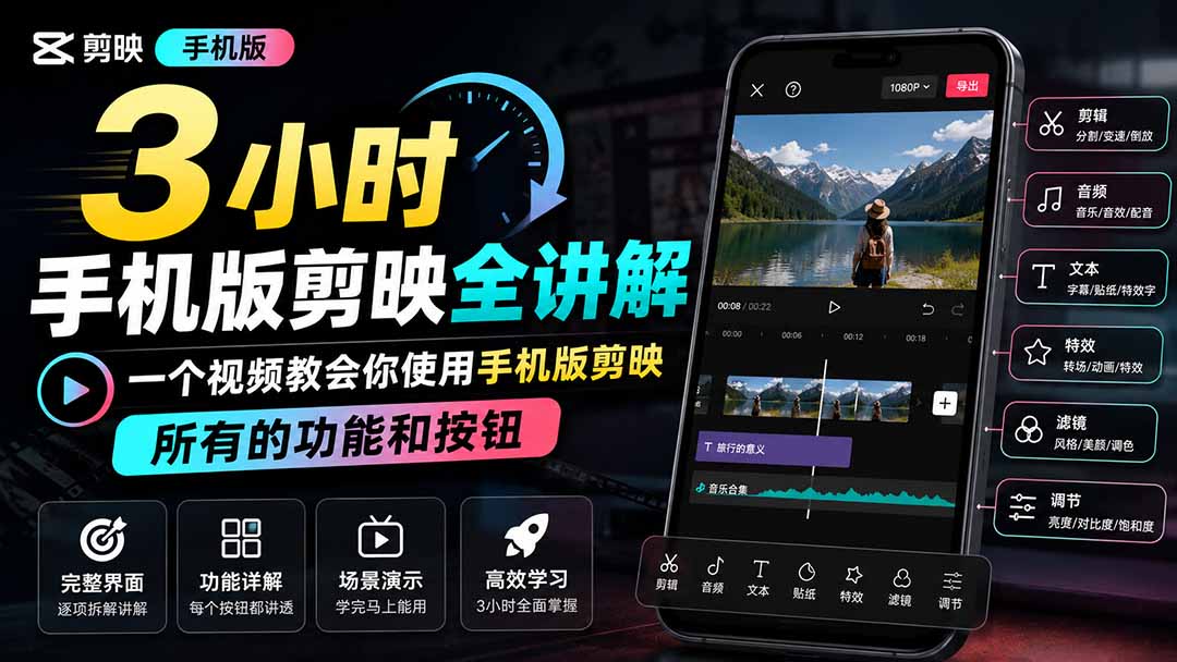 3小时手机版剪映全讲解，一个视频教会你使用手机版剪映，所有的功能和按钮-资源宝库