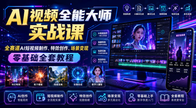 AI视频全能大师实战课｜全赛道AI短视频制作、特效创作、场景变现零基础全套教程-资源宝库