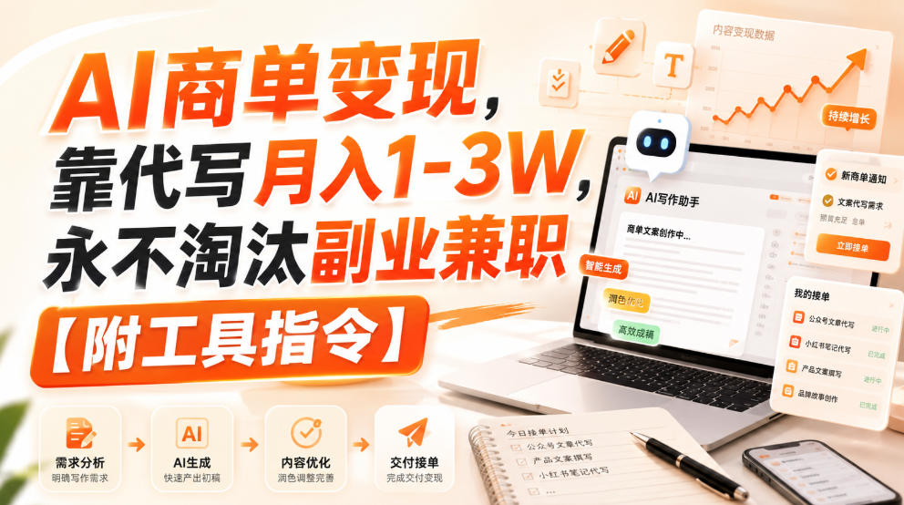AI商单变现，靠代写月入1-3W，永不淘汰副业兼职【附工具指令】【揭秘】-资源宝库