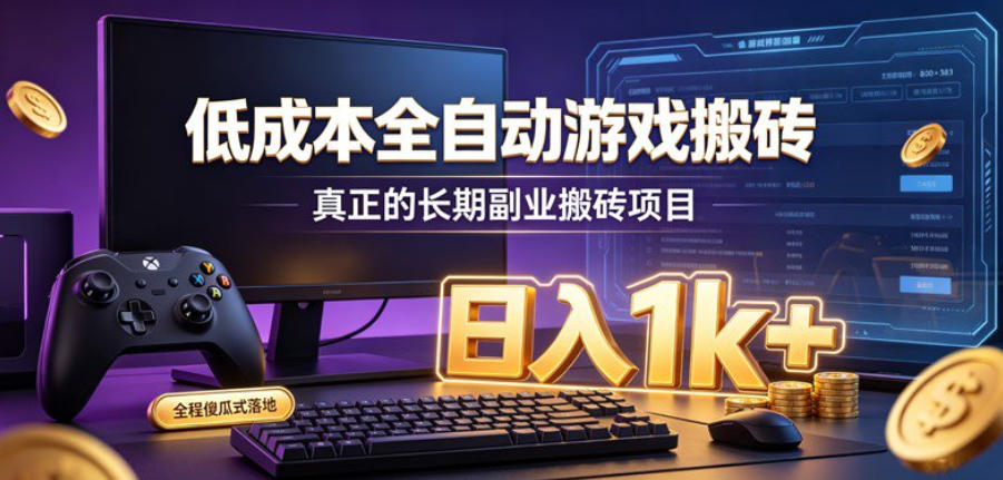 低成本全自动游戏搬砖，真正的长期副业搬砖项目，日入1k+，全程傻瓜式落地【揭秘】-资源宝库