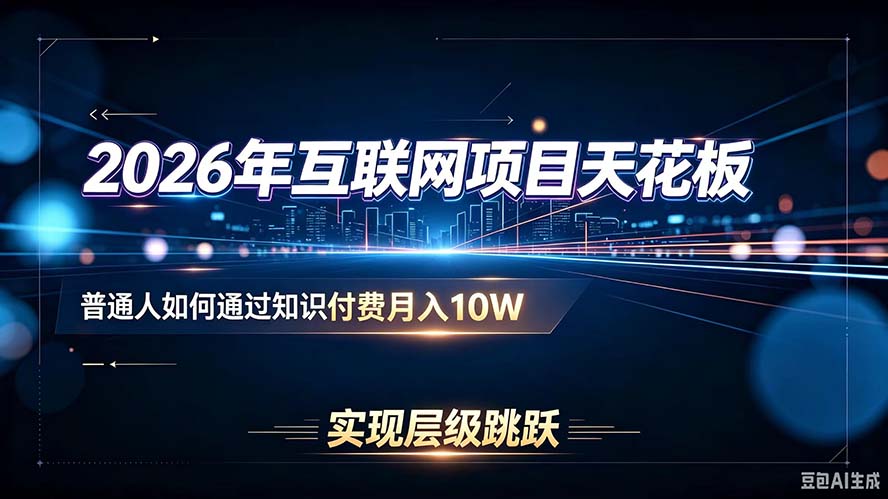 2026年互联网项目天花板：普通人如何通过知识付费月入10W，实现层级跳跃-资源宝库