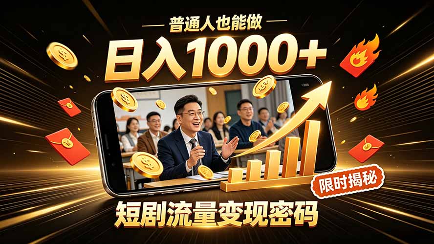 一部手机做短剧分发，不用真人出镜、不用拍摄剧本，快手流量变现日赚千元-资源宝库