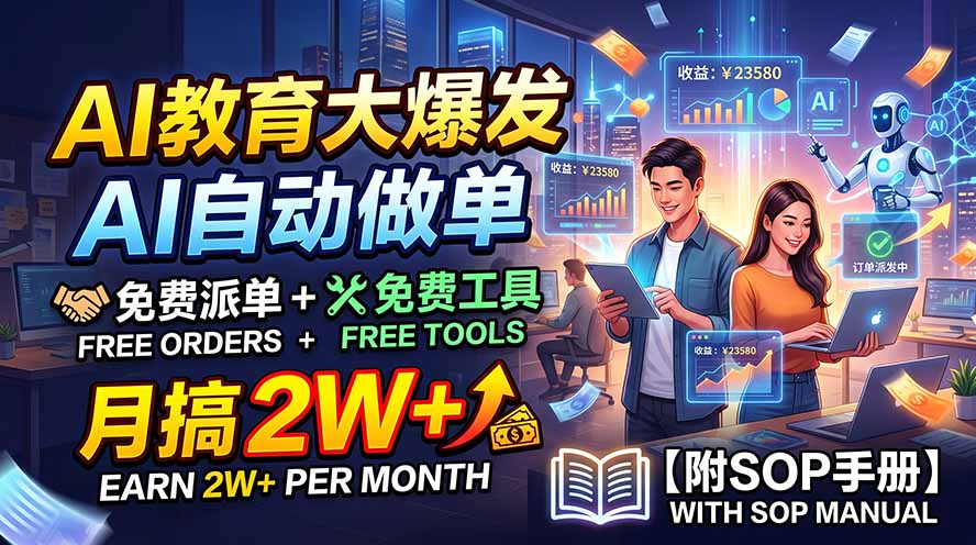 AI教育大爆发，AI自动做单，免费派单+免费工具，月搞2W+【附SOP手册】-资源宝库