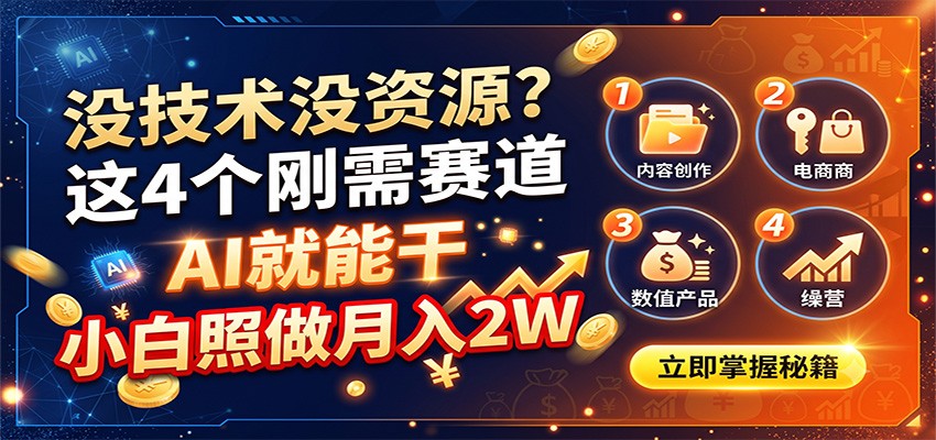 没技术没资源？这4个刚需赛道，AI就能干，小白照做月入2W-资源宝库