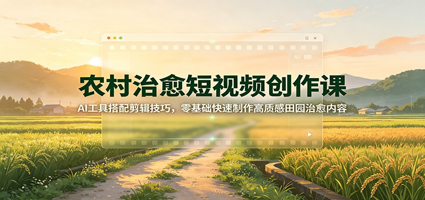 农村治愈短视频创作课:AI工具搭配剪辑技巧,零基础快速制作高质感田园治愈内容-资源宝库
