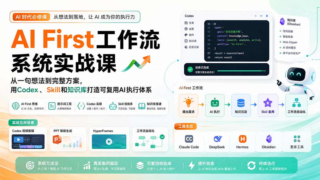 AI First工作流系统实战课：从一句想法到完整方案，用Codex、Skill和知识库打造可复用AI执行体系-资源宝库